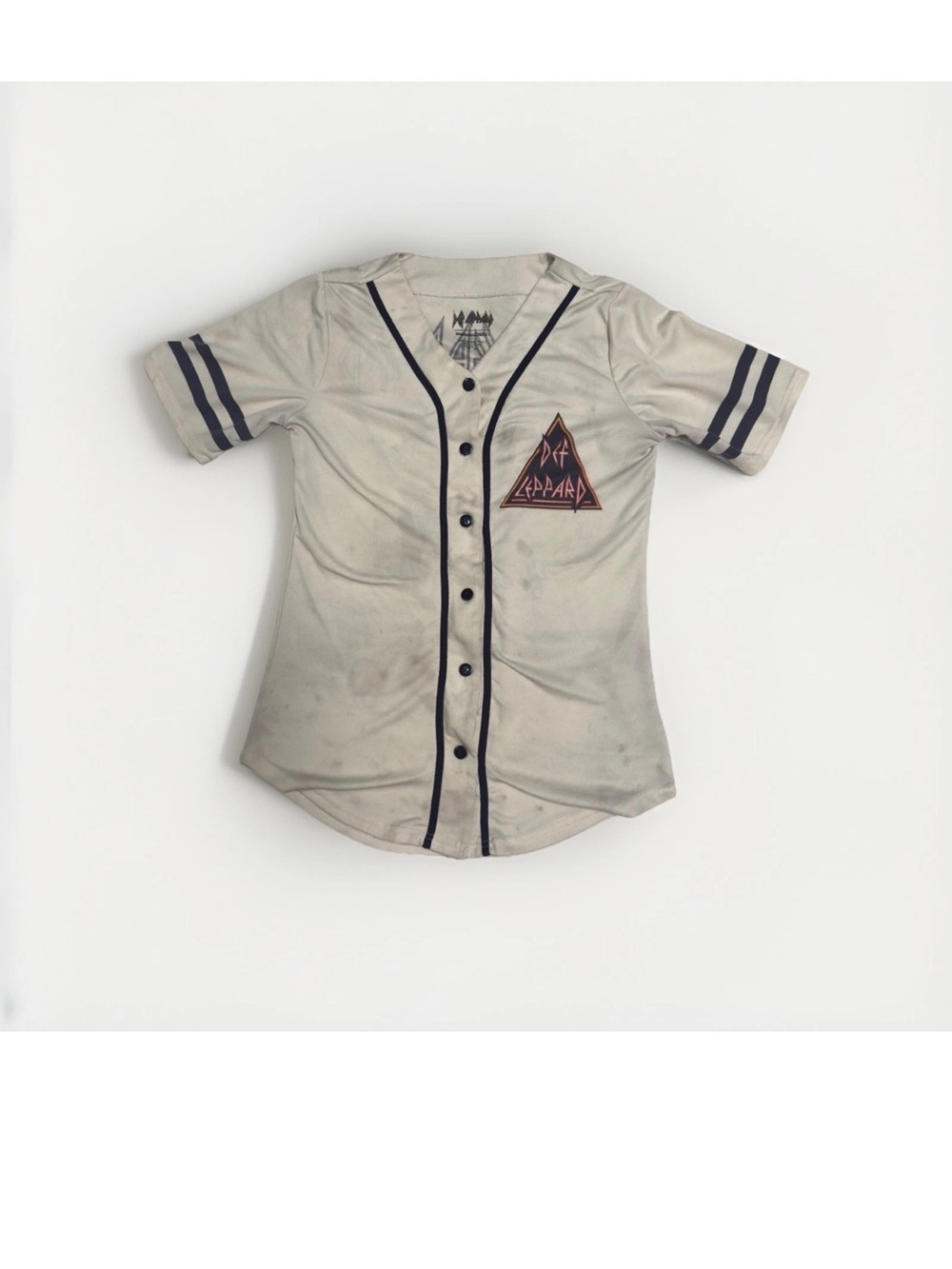 Def Leppard By Freeze Women’s Large Top Ivory Short Sleeve Graphic Button Shirt